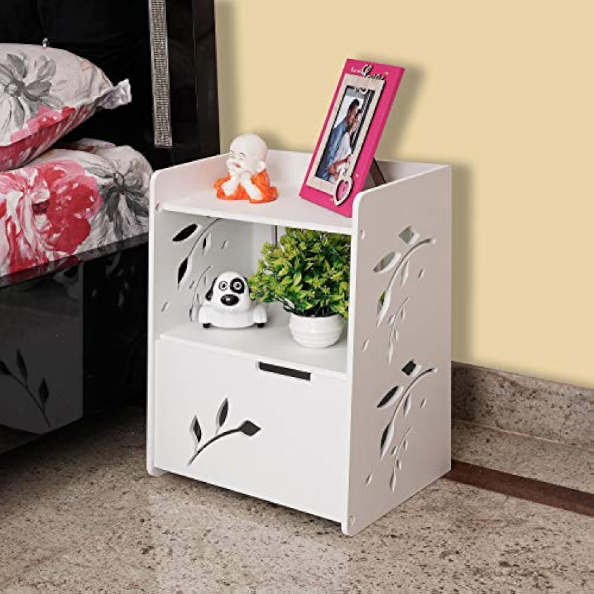 Engineered Wood Decorative Bedside Table with Door